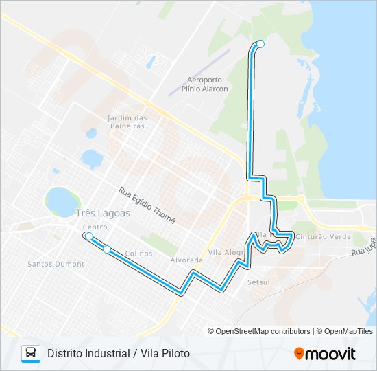 Mapa da linha 013 DISTRITO INDUSTRIAL / VILA PILOTO de ônibus
