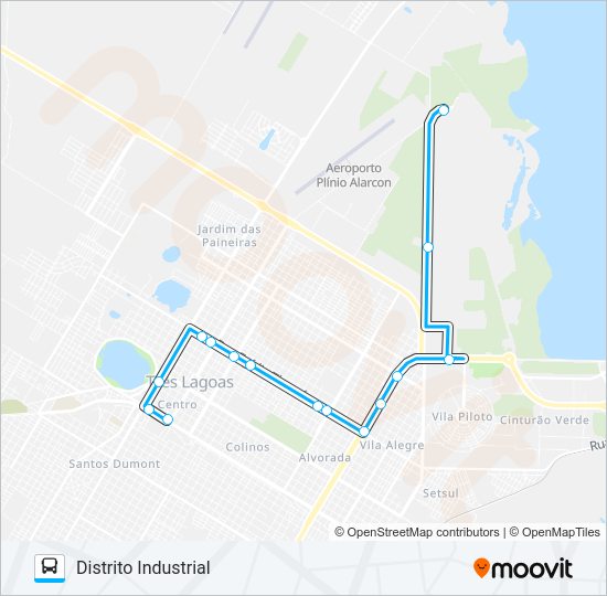Mapa da linha 008 DISTRITO INDUSTRIAL de ônibus