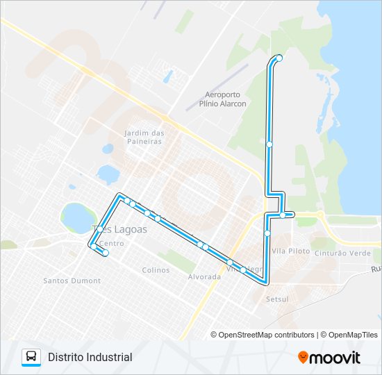 Mapa da linha 008 DISTRITO INDUSTRIAL de ônibus