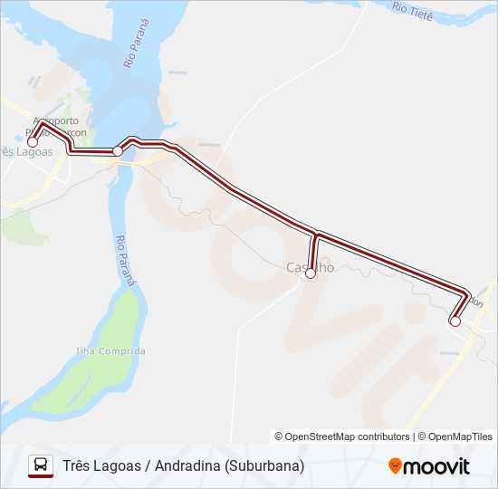 Mapa da linha TRÊS LAGOAS / ANDRADINA (SUBURBANA) TRÊS LAGOAS / ANDRADINA (SUBURBANA) de ônibus