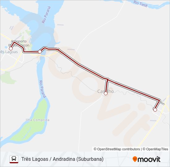 Mapa da linha TRÊS LAGOAS / ANDRADINA (SUBURBANA) TRÊS LAGOAS / ANDRADINA (SUBURBANA) de ônibus