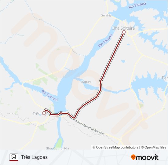 Mapa da linha TRÊS LAGOAS / ILHA SOLTEIRA (SUBURBANA) TRÊS LAGOAS / ILHA SOLTEIRA (SUBURBANA) de ônibus