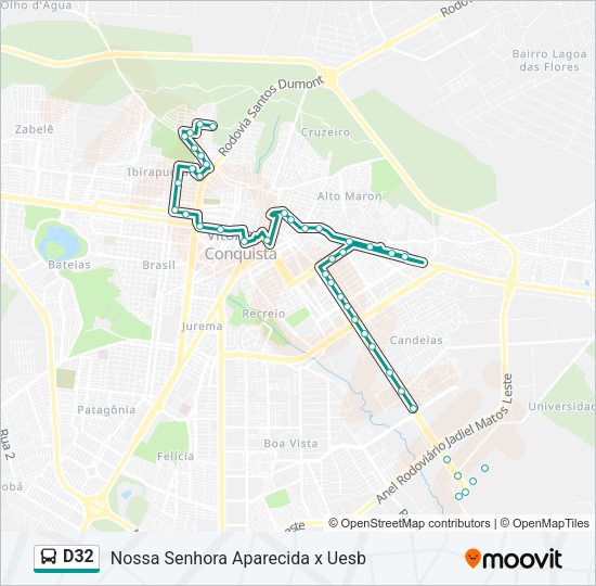 Mapa da linha D32 de ônibus