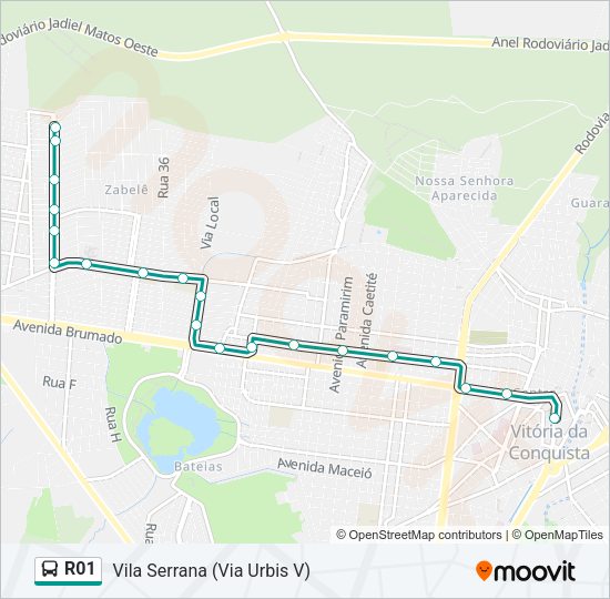 Mapa da linha R01 de ônibus