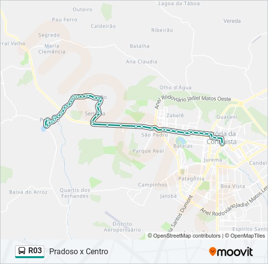 Mapa da linha R03 de ônibus