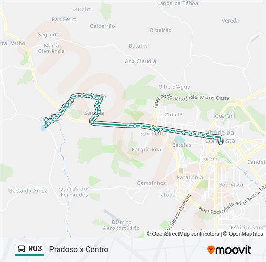Mapa da linha R03 de ônibus