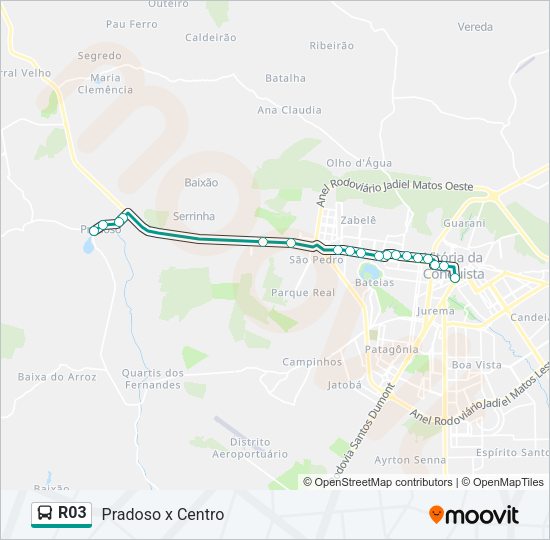 Mapa da linha R03 de ônibus