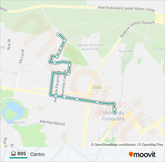 Mapa da linha R05 de ônibus