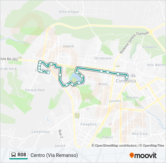 Mapa da linha R08 de ônibus