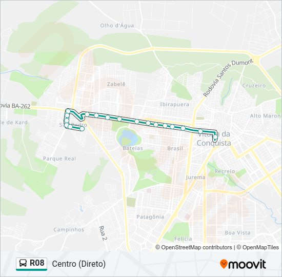 Mapa da linha R08 de ônibus