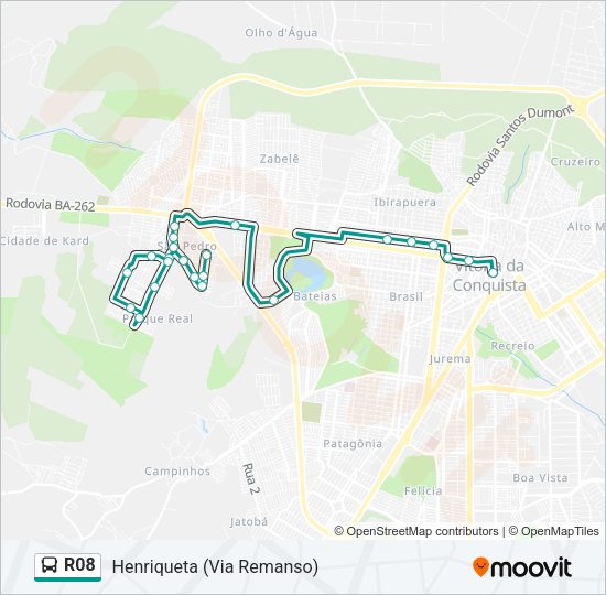 Mapa da linha R08 de ônibus