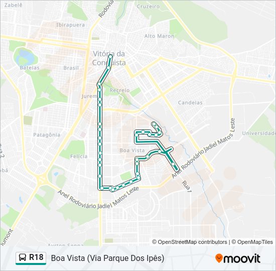 Mapa da linha R18 de ônibus