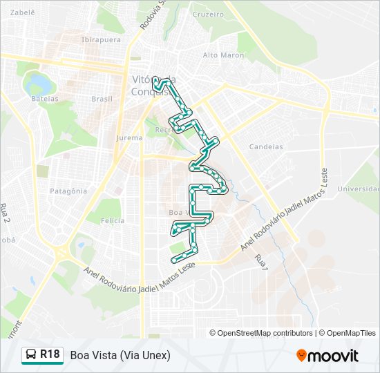 Mapa da linha R18 de ônibus