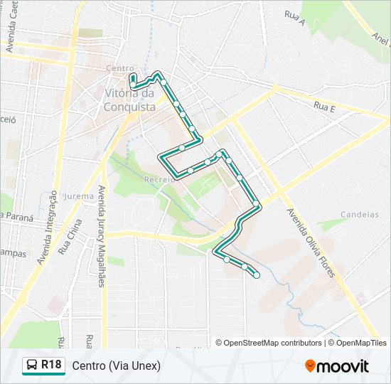 Mapa da linha R18 de ônibus