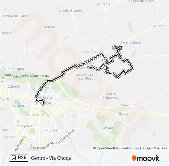 Mapa da linha R26 de ônibus