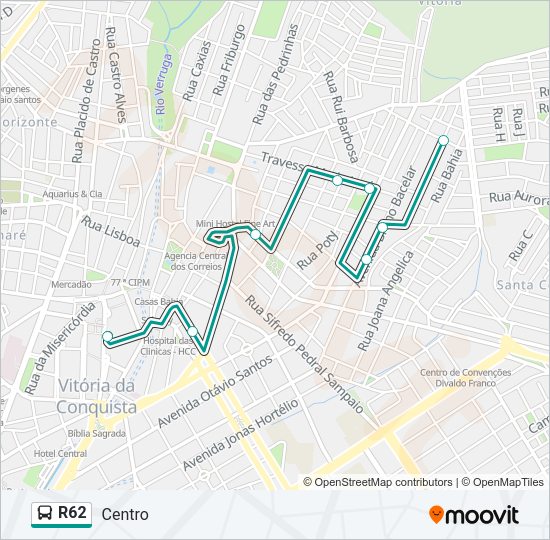 Mapa da linha R62 de ônibus