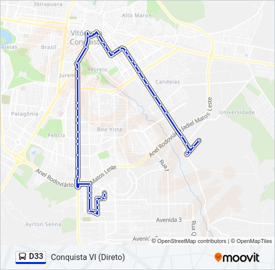 Mapa da linha D33 de ônibus