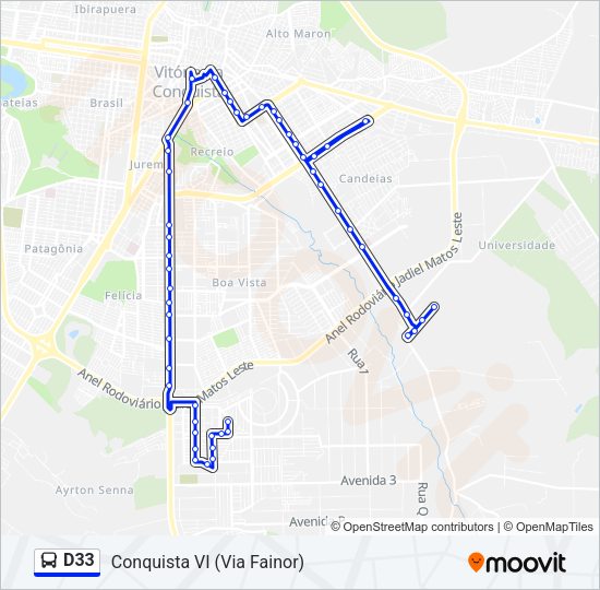 Mapa da linha D33 de ônibus