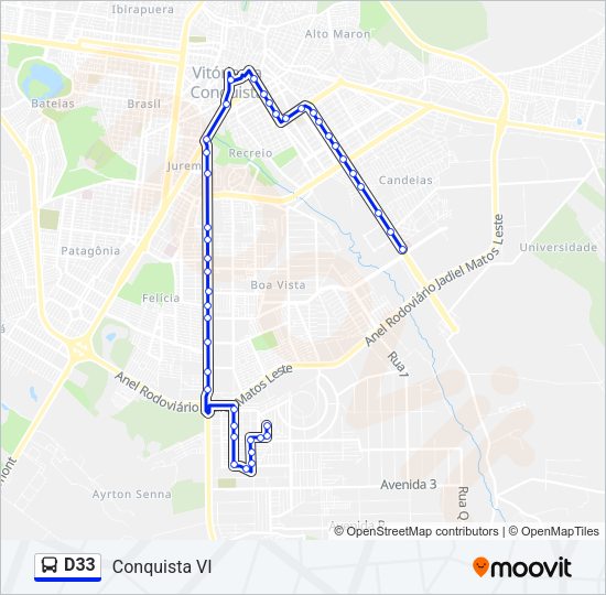 Mapa da linha D33 de ônibus