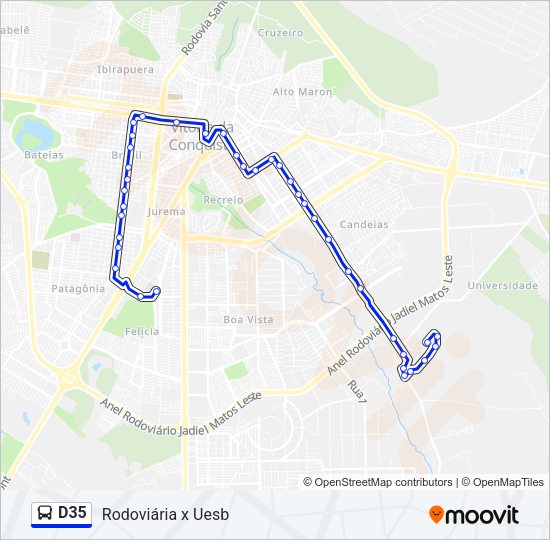 Mapa da linha D35 de ônibus