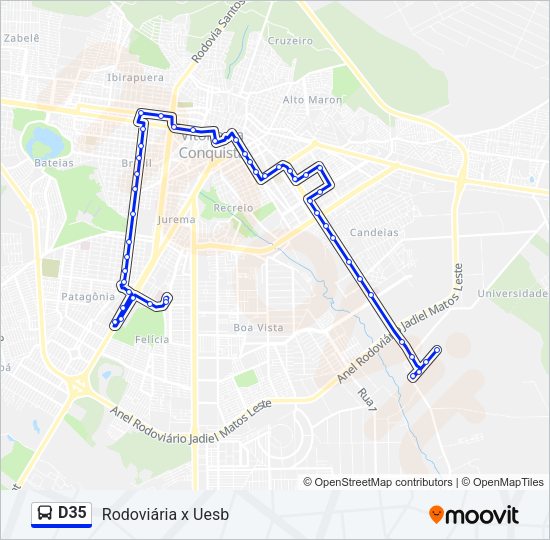 Mapa da linha D35 de ônibus