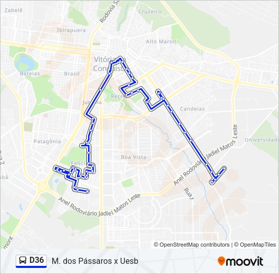 Mapa da linha D36 de ônibus