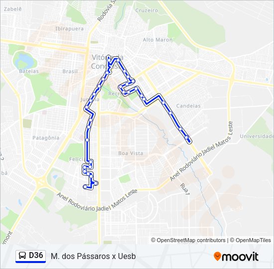 Mapa da linha D36 de ônibus