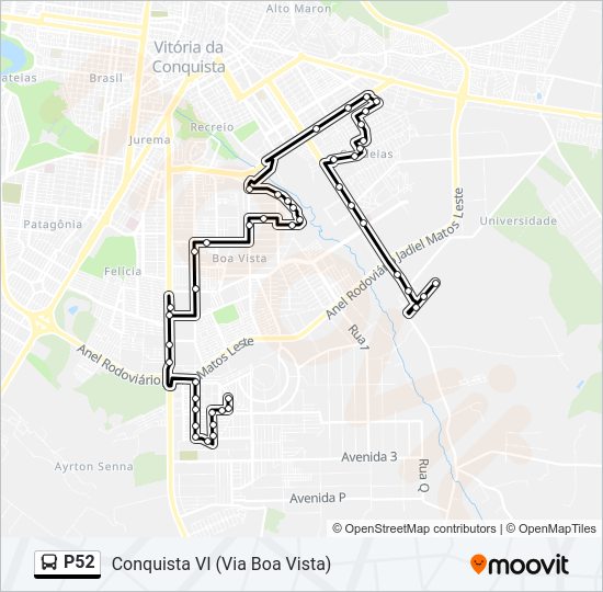 Mapa da linha P52 de ônibus