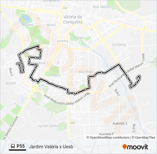 Mapa da linha P55 de ônibus