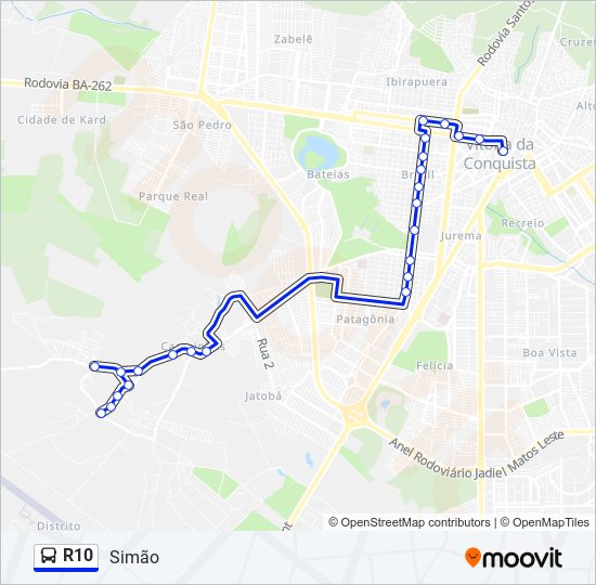 Mapa de R10 de autobús