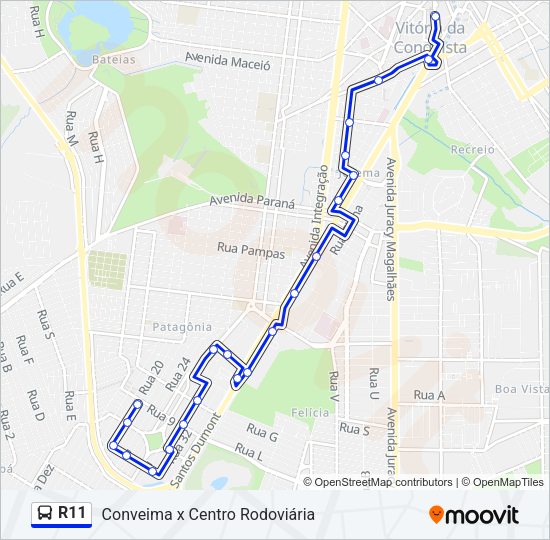 Mapa da linha R11 de ônibus