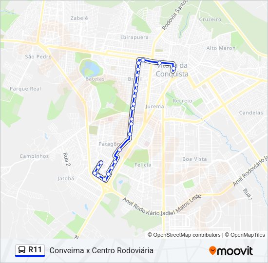 Mapa da linha R11 de ônibus