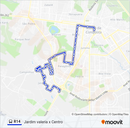 Mapa da linha R14 de ônibus