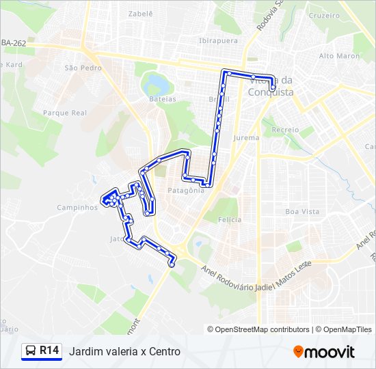 Mapa da linha R14 de ônibus