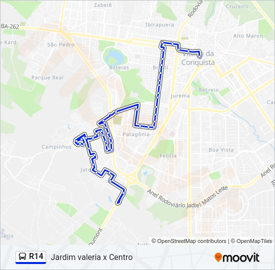 Mapa da linha R14 de ônibus