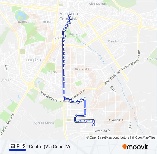 Mapa da linha R15 de ônibus