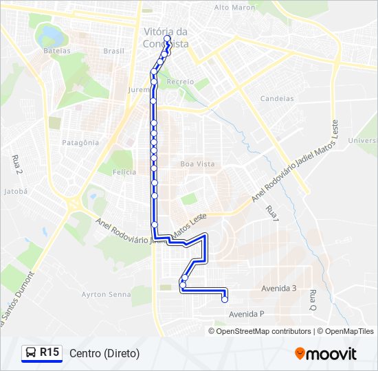 Rota da linha r15: horários, paradas e mapas - Centro (Direto