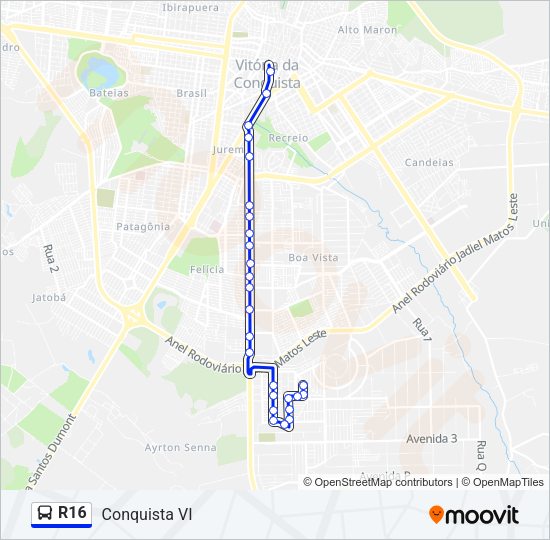 Mapa da linha R16 de ônibus