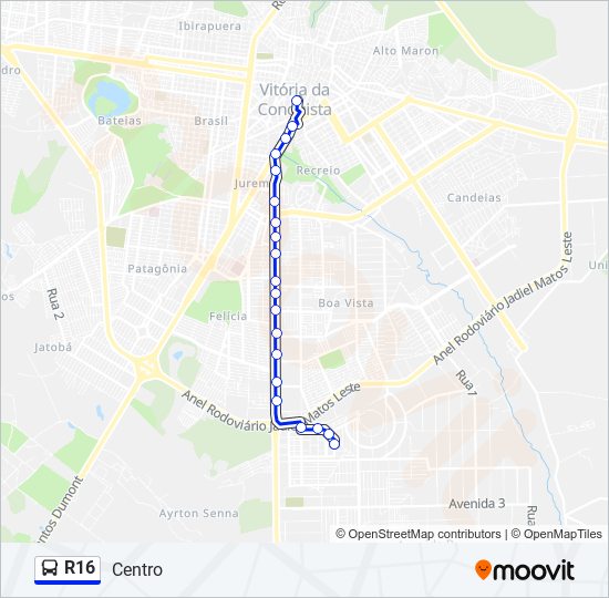 Rota da linha r16: horários, paradas e mapas - Centro (Atualizado)