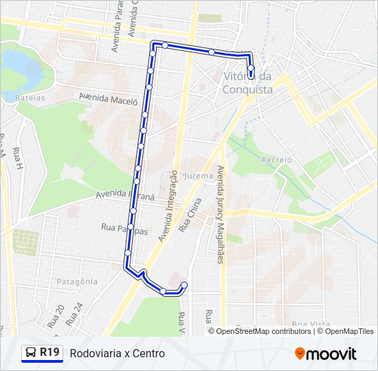 Mapa da linha R19 de ônibus