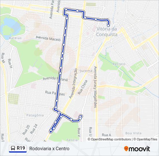 Mapa da linha R19 de ônibus