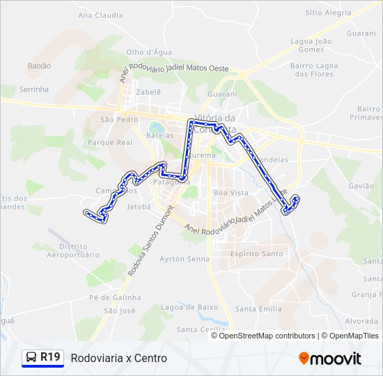 Mapa da linha R19 de ônibus