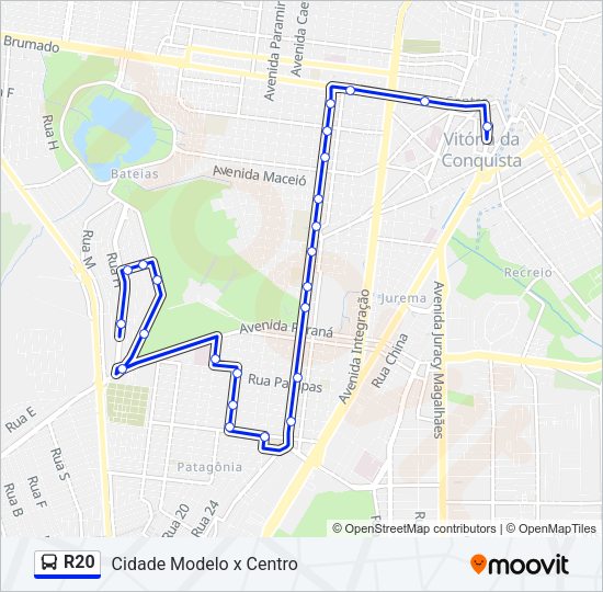 Mapa da linha R20 de ônibus