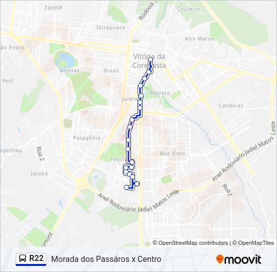 Mapa da linha R22 de ônibus