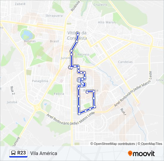Mapa da linha R23 de ônibus