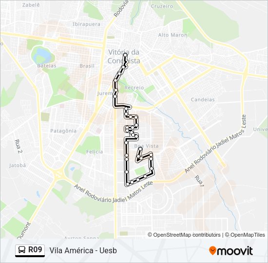 Mapa da linha R09 de ônibus