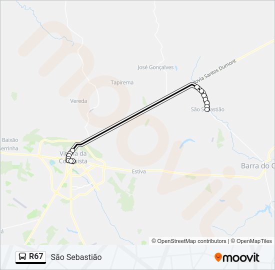 Mapa da linha R67 de ônibus