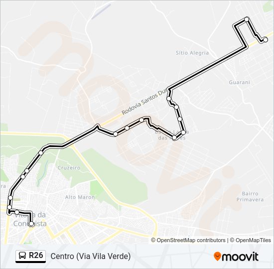 Mapa da linha R26 de ônibus