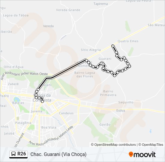 Mapa da linha R26 de ônibus