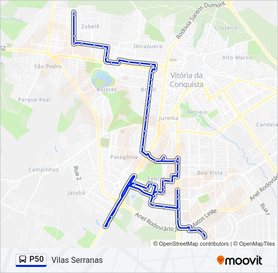 Mapa da linha P50 de ônibus
